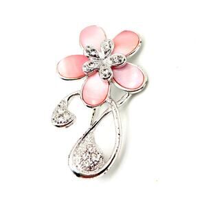 Vintage Pink Mother of Pearl Floral Brooch Pin Silver Tone
